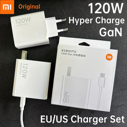 Cargador original Xiaomi de 120 W con conector tipo C y carga rápida GaN. Compatible con Xiaomi Mi 17, 14 Pro, 13t, Poco F7 Ultra, F4 GT y Redmi Note 13 Pro+.