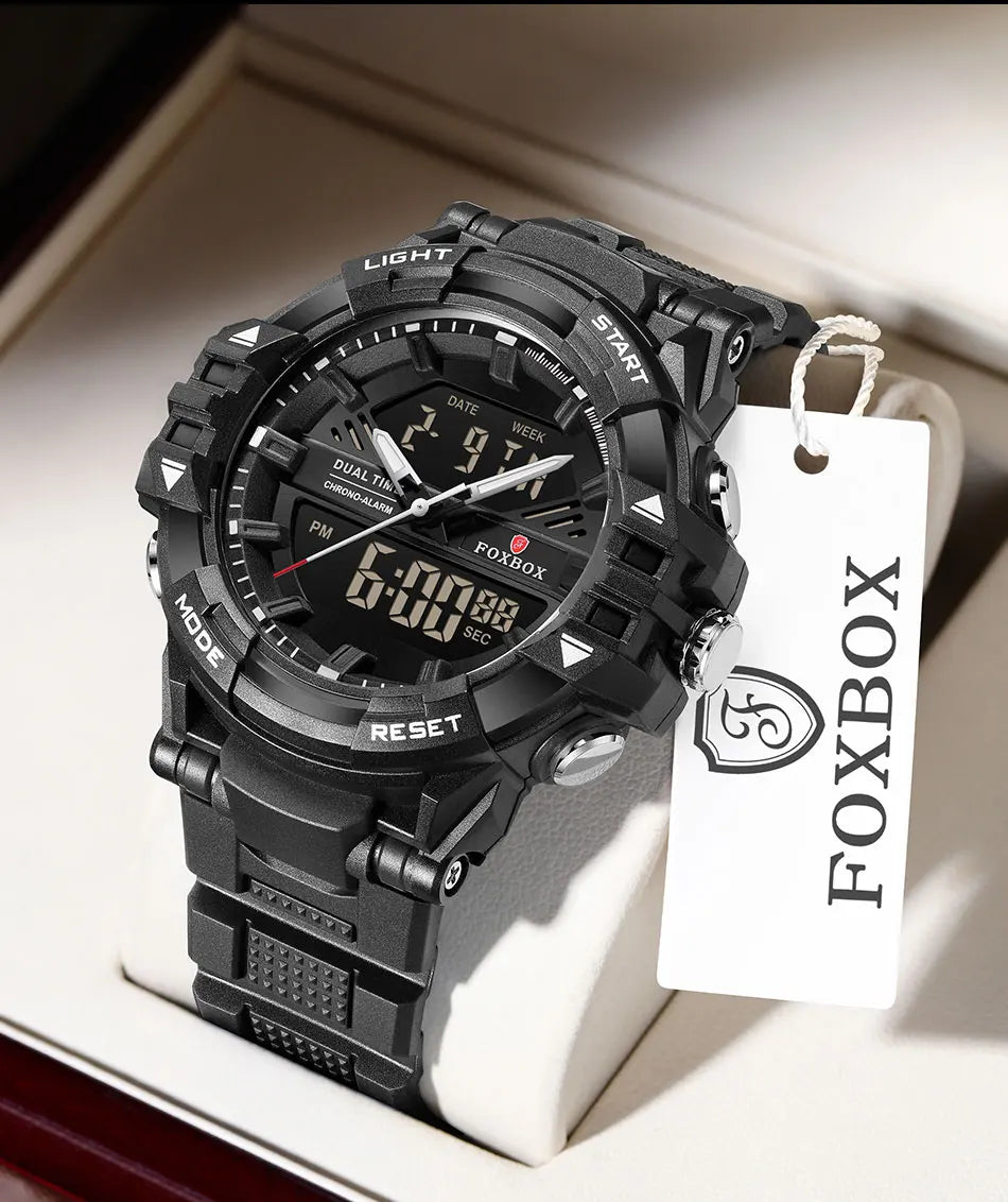 LIGE FOXBOX - Reloj electrónico deportivo informal de moda para hombre, con pantalla digital LED, resistente al agua hasta 50 m, alarma y fecha, con caja