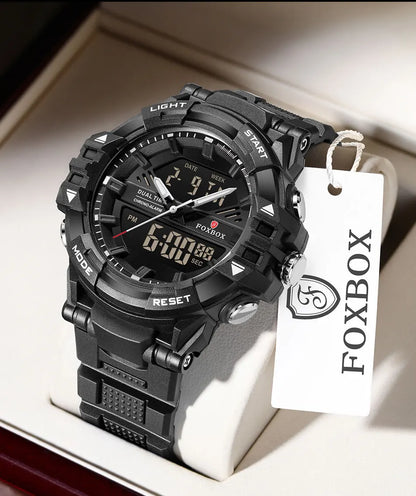 LIGE FOXBOX - Reloj electrónico deportivo informal de moda para hombre, con pantalla digital LED, resistente al agua hasta 50 m, alarma y fecha, con caja