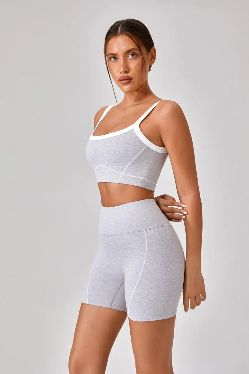 Conjunto deportivo de yoga de verano de 2 piezas con retazos y leggings de cintura alta con abertura para mujer, conjunto de entrenamiento de fitness, chándal deportivo para mujer