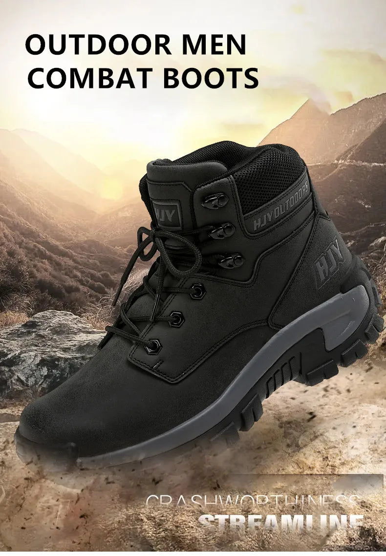 Botas altas de cuero para hombre, transpirables, para combate en el desierto, para exteriores, antideslizantes, para senderismo, motociclistas, botines de trabajo