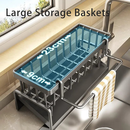 Escurridor de fregadero de plástico, estante autodrenante para fregadero, organizador de cocina, soporte para esponja, escurridor para trapos, toallero, cesta de filtro