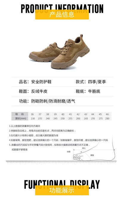 Calzado de seguridad laboral para hombre: transpirable, apto para todas las estaciones, resistente a impactos y perforaciones, y con protección contra el desgaste.