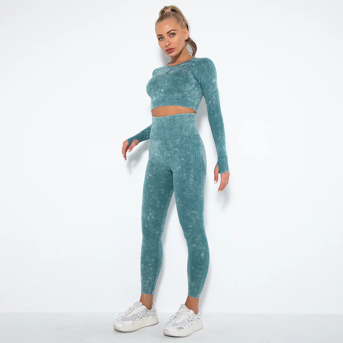 Conjunto de gimnasio con top corto sin costuras para mujer, conjunto de entrenamiento de yoga, ropa deportiva, leggings push up, chándal