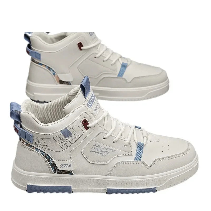Zapatos deportivos de primavera para hombre, de caña alta, transpirables, con suela gruesa, informales, a la moda, blancos, combinables, para estudiantes.
