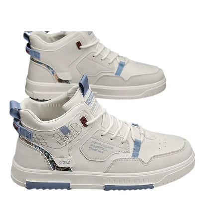 Zapatos deportivos de primavera para hombre, de caña alta, transpirables, con suela gruesa, informales, a la moda, blancos, combinables, para estudiantes.