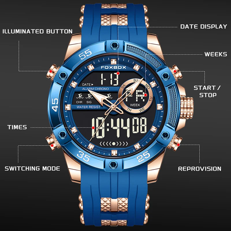 Nuevo reloj de pulsera de cuarzo original de lujo de la marca FOXBOX para hombre, reloj analógico digital resistente al agua de estilo militar a la moda para hombre
