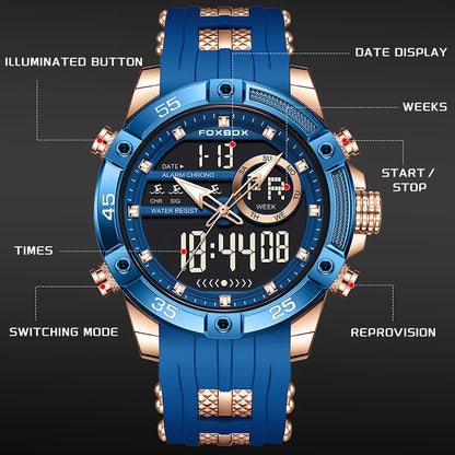 Nuevo reloj de pulsera de cuarzo original de lujo de la marca FOXBOX para hombre, reloj analógico digital resistente al agua de estilo militar a la moda para hombre