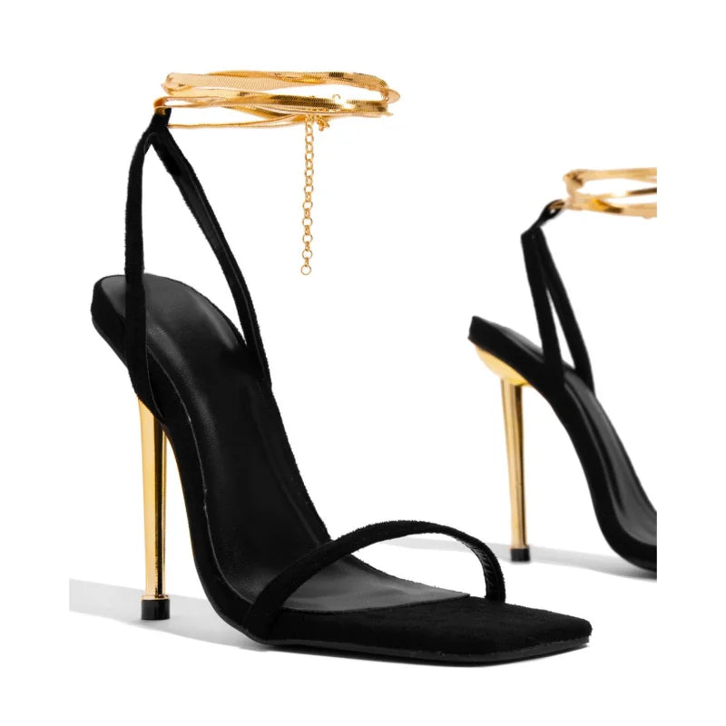 Sandalias de tacón alto para mujer, zapatos de verano 2023 con punta cuadrada y tiras cruzadas, para mujer, sexys, para fiesta, con tacón fino
