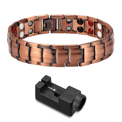Pulseras magnéticas de cobre de alta resistencia para hombre con imanes de neodimio de doble fila, tamaño ajustable, ideal como regalo para parejas.