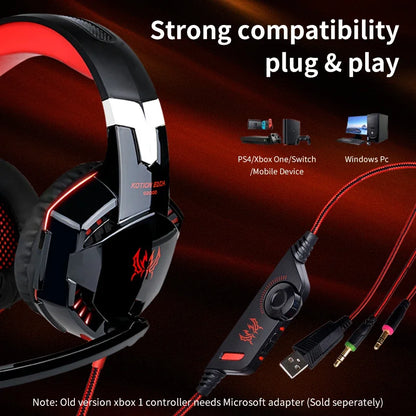 Auriculares para juegos con cable, grandes, con luz LED, micrófono, estéreo, graves profundos, para PC, portátil, PS4, Xbox