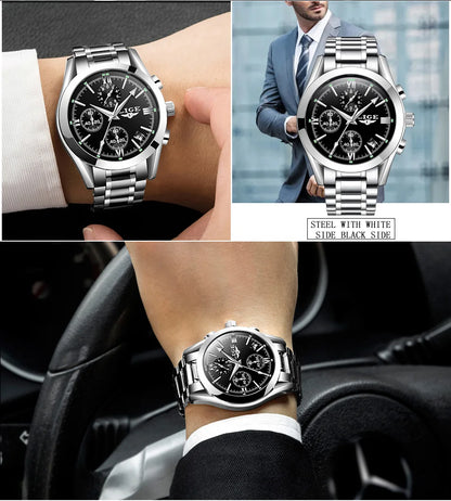 LIGE - Nuevos relojes de moda para hombre, marca superior de lujo, informal, militar, de cuero, de cuarzo, para negocios, resistente al agua, deportivo, cronógrafo