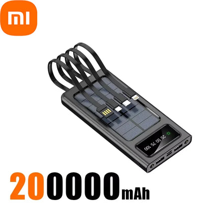 Banco de energía solar Xiaomi de 500.000 mAh, gran capacidad, carga rápida, 4 cables USB duales para iPhone y Samsung.