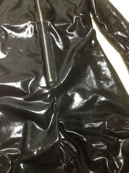Sexy Cat Womens Jumpsuit Zentai Suit Fancy Dress Shiny Black Wetlook Leather Cat Catsuit Halloween Costumes For Women