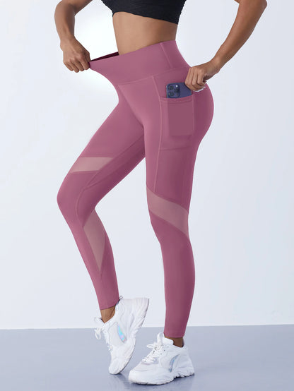 Women's Mesh Splicing Yoga Pants Shaping Leggings High Waist Tummy Control Lift Hips Running Workout Activewear Pants For Female