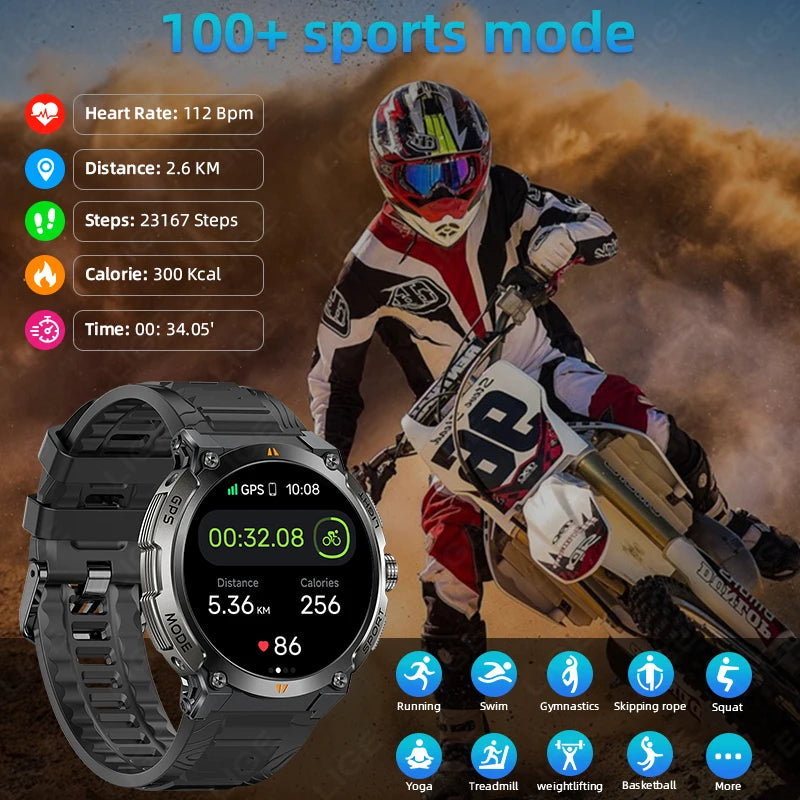 LIGE - Nuevo reloj inteligente con GPS para hombre, llamadas Bluetooth, batería grande de 400 mAh, pantalla AMOLED de 1,43 pulgadas, voz IA, IP68, resistente al agua