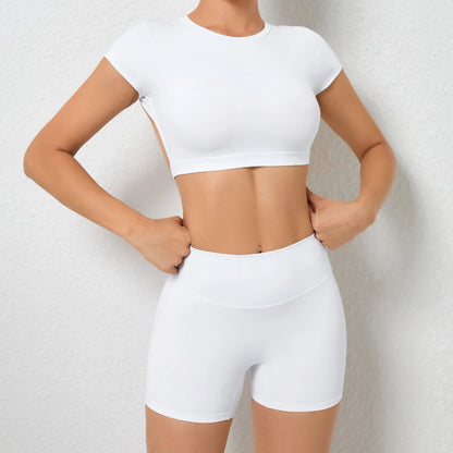 Sports Set Workout Fitness Activewear Set Female Quick-Dry Yoga Clothes Crop Sports Shirts Tops Backless Gym Top Women Sport Set