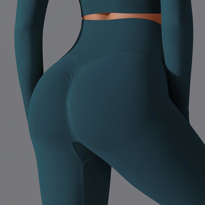 Leggings deportivos de yoga para mujer, sin costuras, cintura alta, elásticos, color sólido, para gimnasio, correr, secado rápido, realce y efecto moldeador.