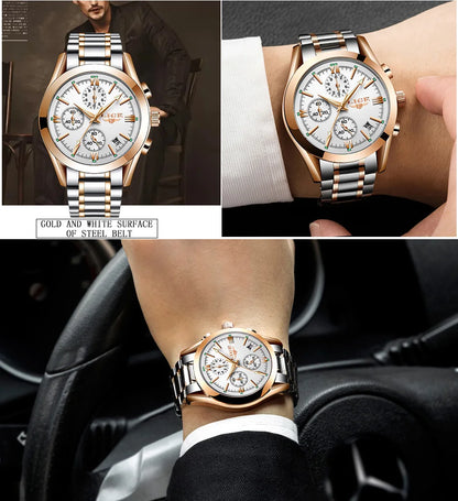 LIGE - Nuevos relojes de moda para hombre, marca superior de lujo, informal, militar, de cuero, de cuarzo, para negocios, resistente al agua, deportivo, cronógrafo
