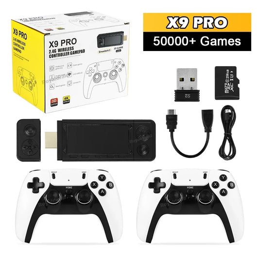 Consola de videojuegos X9 PRO GameStick 4K HD para TV, 128 GB, 256 GB, juegos 3D para PSP/PS1/N64/NDS, más de 40 simuladores, juegos retro, controlador dual de 2,4 GB