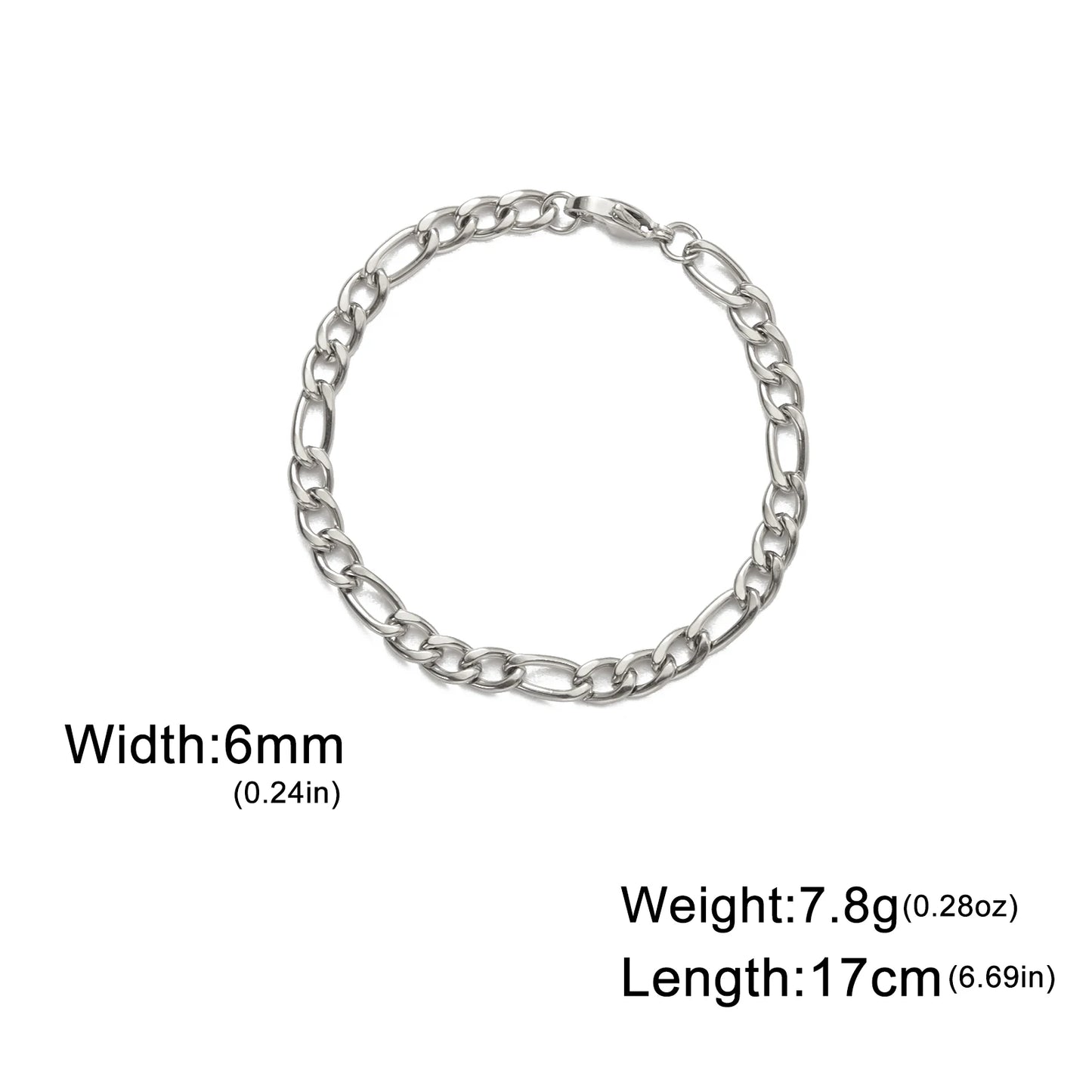Pulsera de cadena Figaro sencilla para mujer, hombre, pareja, joyería para niño, color dorado, acero inoxidable, tendencia, moda punk, hip pop, regalo
