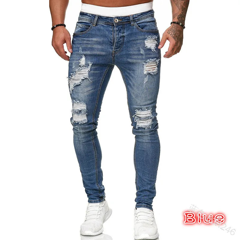 Pantalones vaqueros negros de hombre, corte ajustado, color gris, estilo casual, ajustados, estilo hip hop, urbano, de algodón.