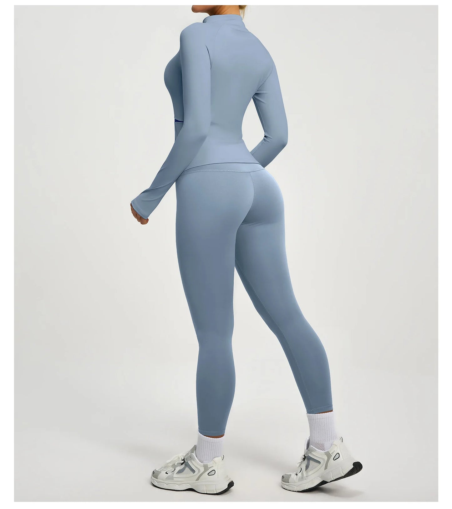 Conjuntos de yoga con contraste de colores para mujer, chaqueta deportiva de manga larga sin costuras con cremallera, leggings adelgazantes de cintura alta, chándal de fitness