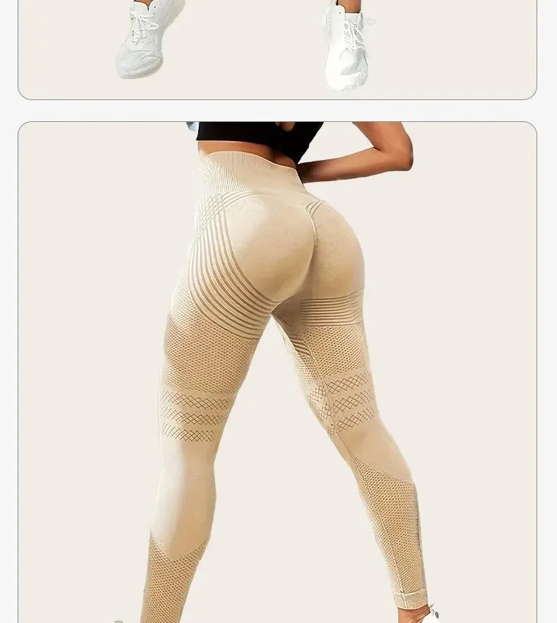 Pantalones de yoga de punto sin costuras de cintura alta para mujer, pantalones ajustados de fitness, pantalones deportivos de nueve puntos para correr, pantalones de gimnasio, realce de glúteos.