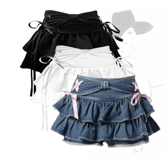 Nueva moda para mujer, chica sexy, dulce lazo kawaii, ropa vintage Y2k, ropa urbana americana, sexy, de verano, estilo gótico, minifaldas vaqueras