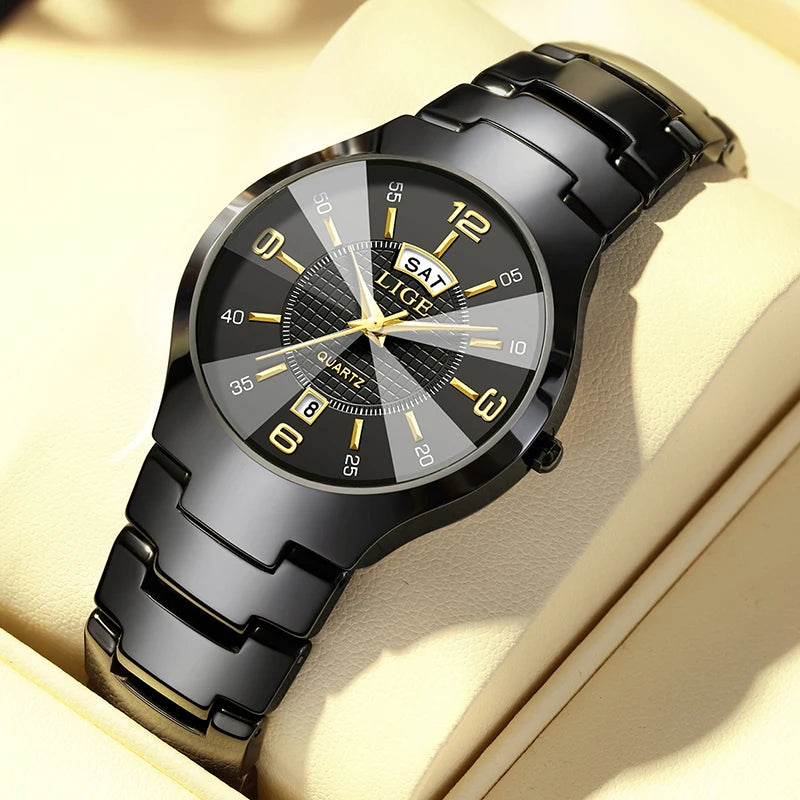 Reloj de cuarzo de cerámica de moda LIGE para mujer, reloj deportivo informal con fecha semanal, reloj creativo de acero resistente al agua para mujer