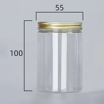 Frasco de plástico transparente de 15 tamaños con tapas de aluminio rosa, contenedor vacío para crema facial, contenedor de cosméticos, botellas rellenables de viaje doradas.