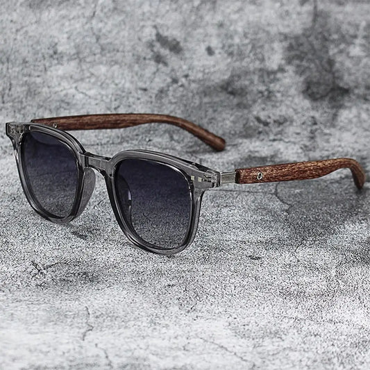 Gafas de sol modernas con vetas de madera retro para mujeres y hombres, nuevas gafas de sol con montura cuadrada, protección UV, gafas de ciclismo para exteriores y calle.