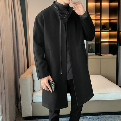2025 Autumn Winter Men Long Coat Windbreaker Casual Loose  Solid Color Trench Men Fashion Korean Style Mens Jackets Outerwear