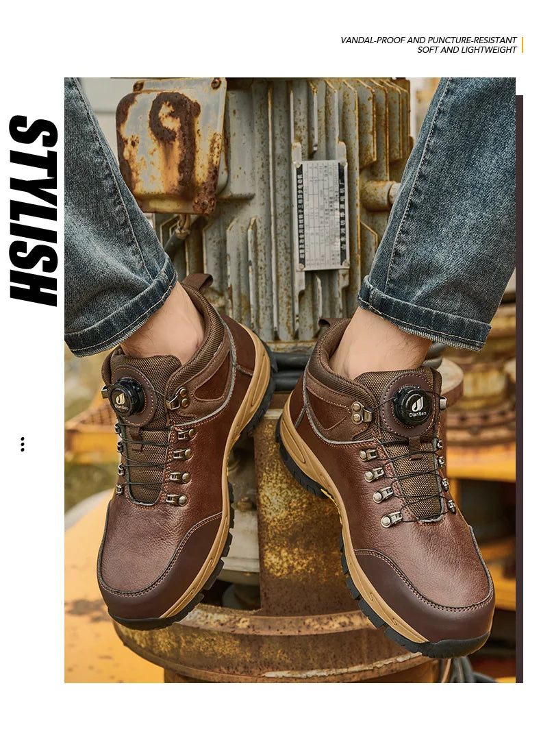 Zapatos de seguridad para hombre con botón giratorio, puntera de acero, zapatillas de trabajo indestructibles, botas de trabajo a prueba de perforaciones, calzado para hombre.
