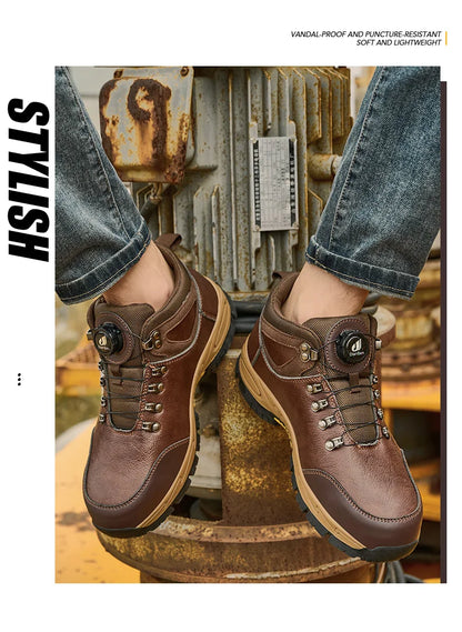 Zapatos de seguridad para hombre con botón giratorio, puntera de acero, zapatillas de trabajo indestructibles, botas de trabajo a prueba de perforaciones, calzado para hombre.