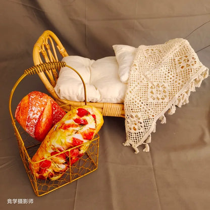 Accesorios de fotografía para recién nacidos, muebles, cesta redonda de ratán retro, accesorios para fotos de bebés, fondo para cama de bebé niña niño posando