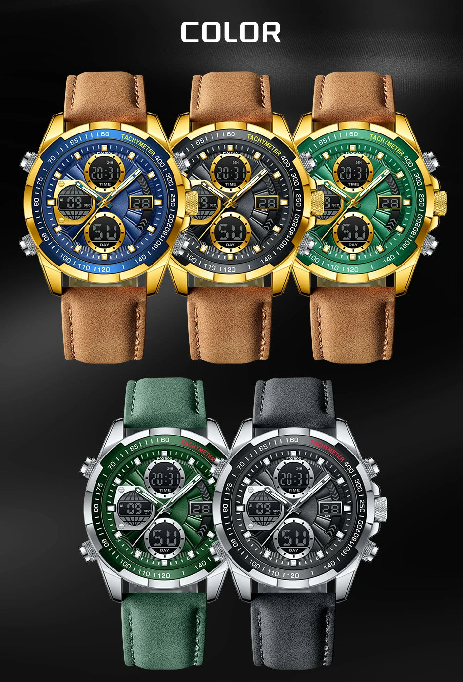 FOXBOX - Reloj de lujo para hombre, de marca superior, con alarma LED, de cuarzo, de cuero, resistente al agua, luminoso