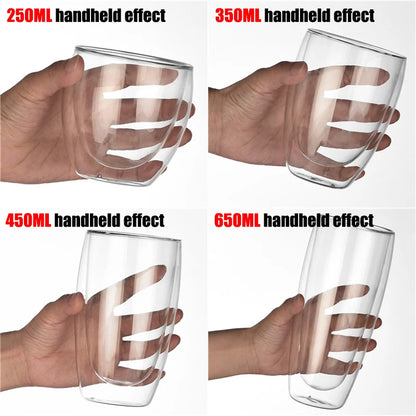 1-6 tazas de té de vidrio de doble pared transparente, hechas a mano, resistentes al calor, para bebidas saludables, café, leche, vasos de chupito aislados, regalo, 80-650 ml