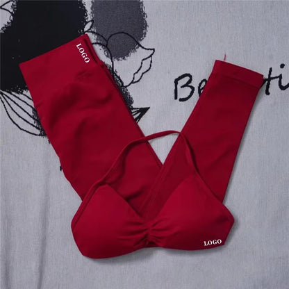 Conjunto de 2 piezas de yoga para mujer, leggings de cintura alta sin costuras, sujetador deportivo, ropa de entrenamiento, ropa deportiva para correr