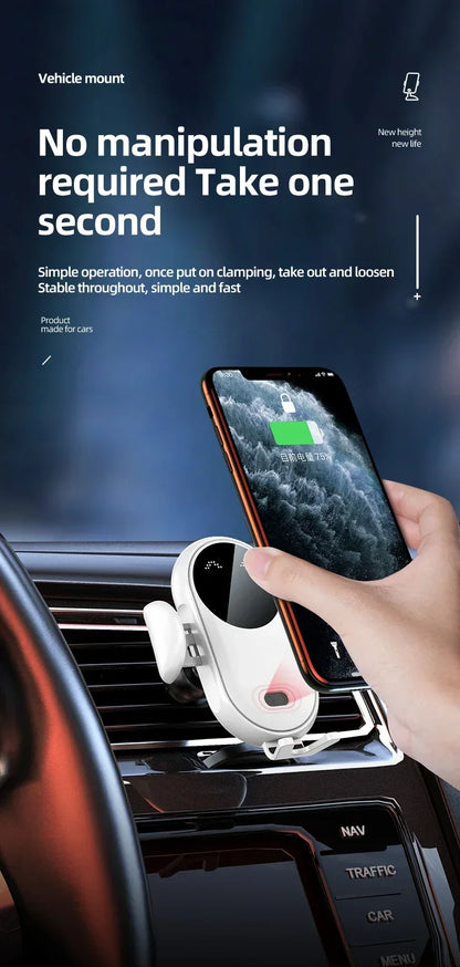 Soporte de carga inalámbrica para coche con inducción infrarroja y abrazadera para rejilla de ventilación, compatible con iPhone 16~12 Pro Max y Samsung Galaxy S25/S24. Carga rápida.