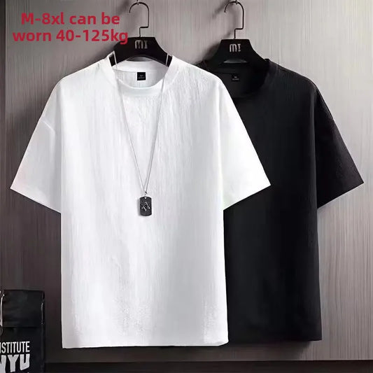 Camiseta de manga corta de lino suelto y seda helada para hombre, estilo nuevo de verano, camisa blanca de media manga, ropa interior térmica