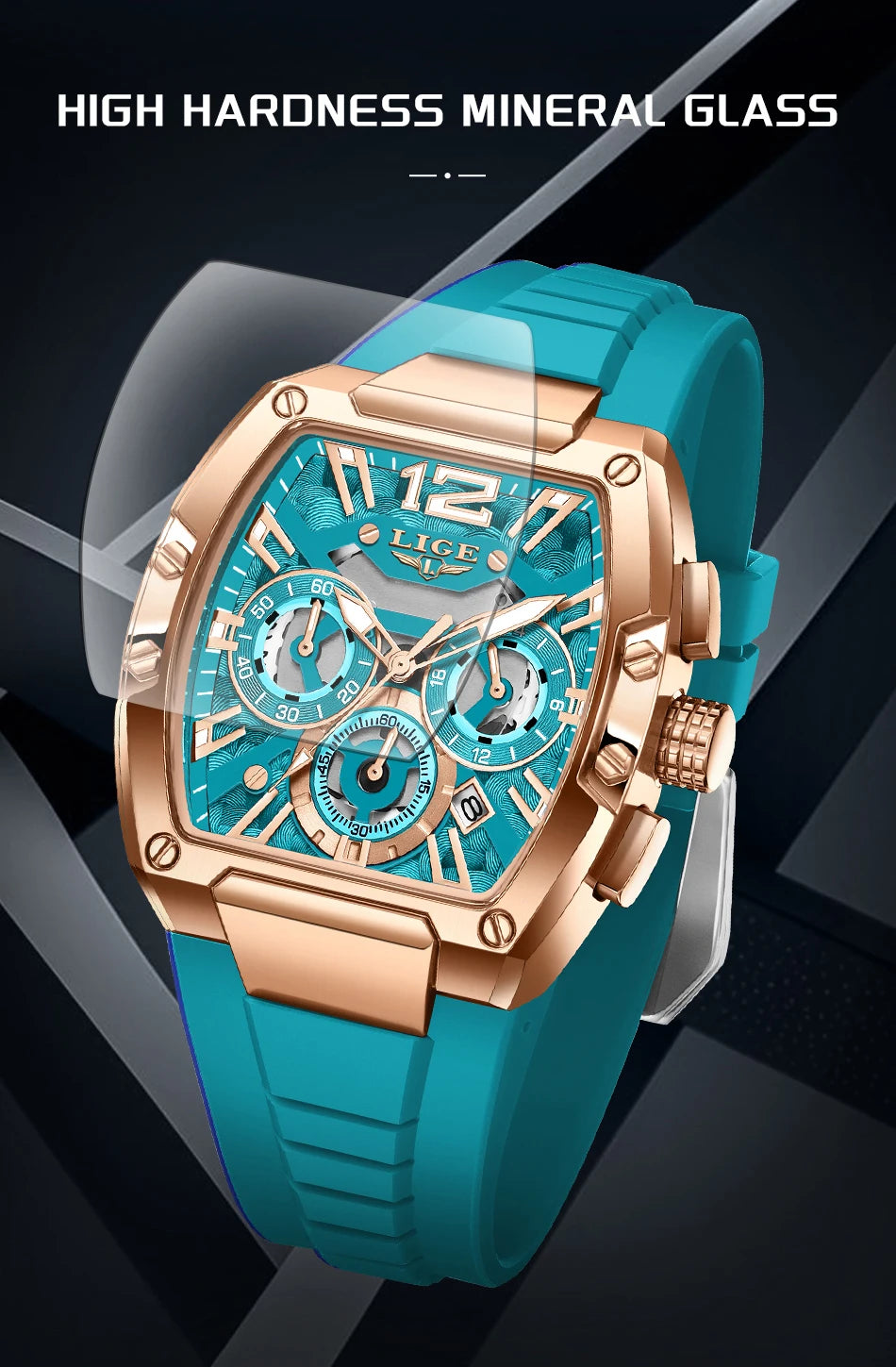 LIGE Reloj de cuarzo sencillo para hombre, correa de silicona, deportivo, informal, para exteriores, calendario, luminoso, resistente al agua, hueco, nuevo