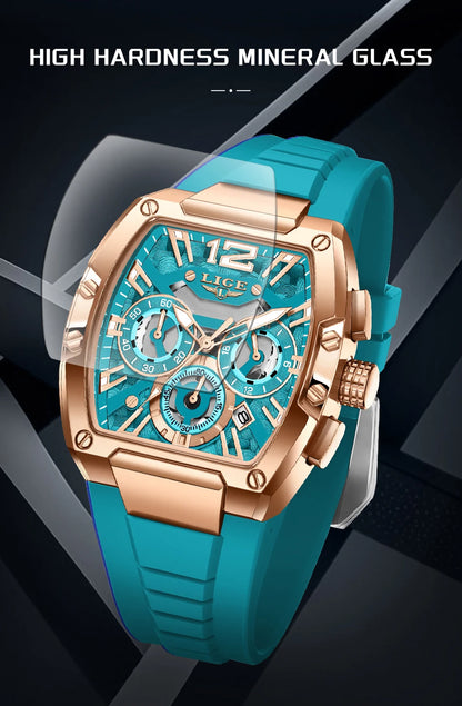 LIGE Reloj de cuarzo sencillo para hombre, correa de silicona, deportivo, informal, para exteriores, calendario, luminoso, resistente al agua, hueco, nuevo