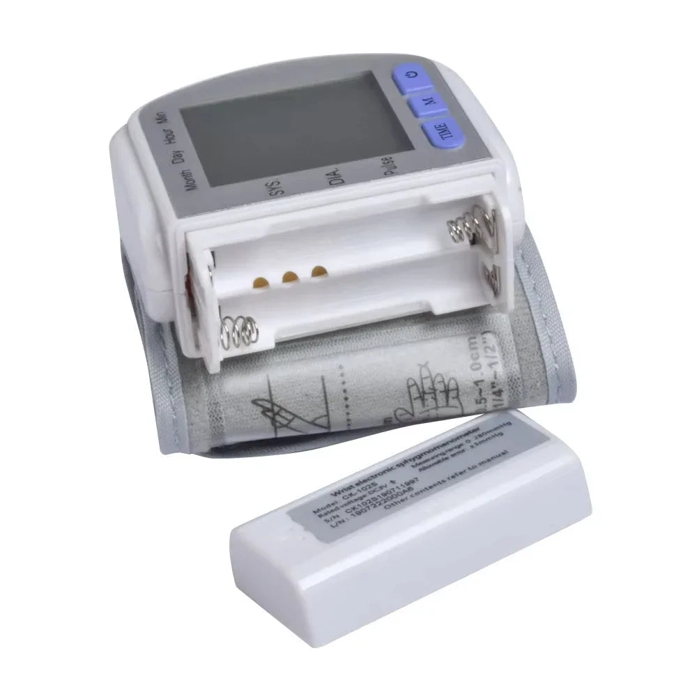 Tensiómetro digital de muñeca, tensiómetro automático, tonómetro y monitor de frecuencia cardíaca.