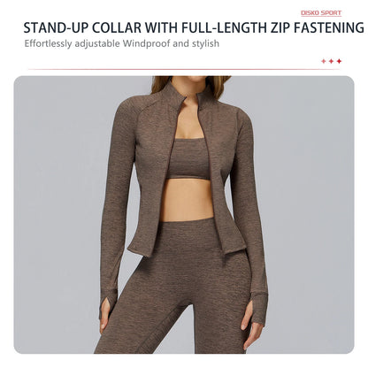 Conjunto deportivo Hearuisavy para mujer, chaqueta deportiva de manga larga con cremallera y bolsillos, ropa exterior ajustada de secado rápido para correr, pantalones de yoga de cintura alta