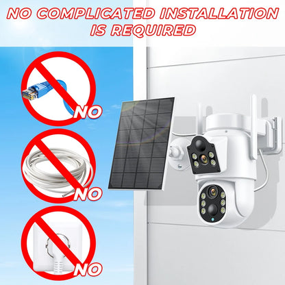 Cámara de seguridad exterior inalámbrica ICSEE de 8 MP, 4K, Wi-Fi, doble lente, 8MP, 4K, solar, con batería de 7800 mAh y 365 días de autonomía en espera.