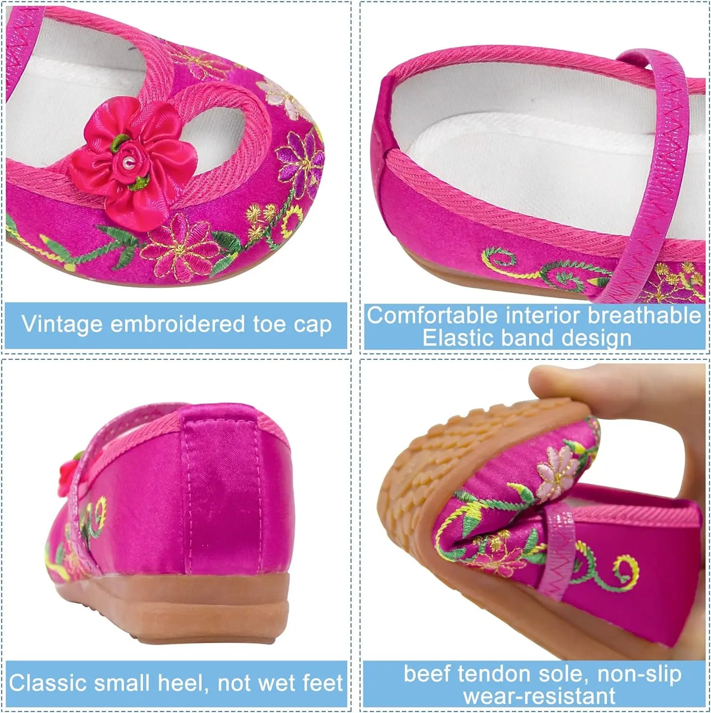 Zapatos planos con bordado floral para niñas, estilo chino, cómodos, protectores para pies, talla 25-34
