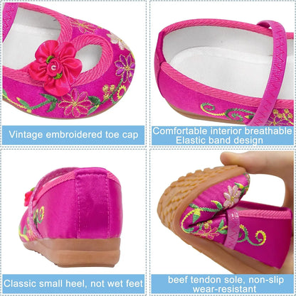 Zapatos planos con bordado floral para niñas, estilo chino, cómodos, protectores para pies, talla 25-34