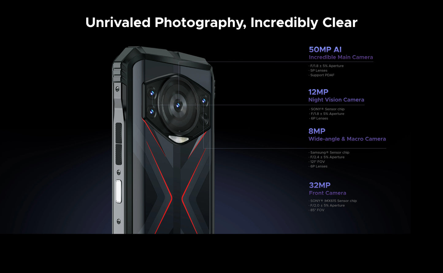 Smartphone robusto DOOGEE S118 de 8 GB y 512 GB, pantalla FHD+ de 6,58", Helio G99, cámara IA de 50 MP, 10800 mAh, Android 14, NFC, 4G.