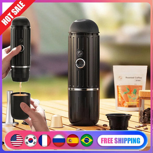 Cafetera portátil eléctrica para café expreso, compatible con cápsulas y café molido, cafetera 2 en 1 para senderismo.